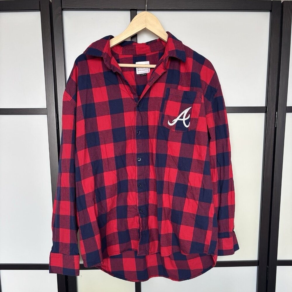 Atlanta Braves Flannel Shirt Men's LARGE Plaid Country Preppy Collegiate MLB